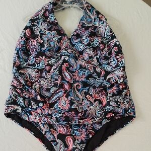 Plus Size One Piece Bathing Suit Black Paisley Sz 2X